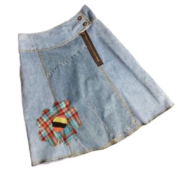 Elizabethan Skirt Women Size XS Blue Flower Detail Denim A-line - Picture 1 of 8